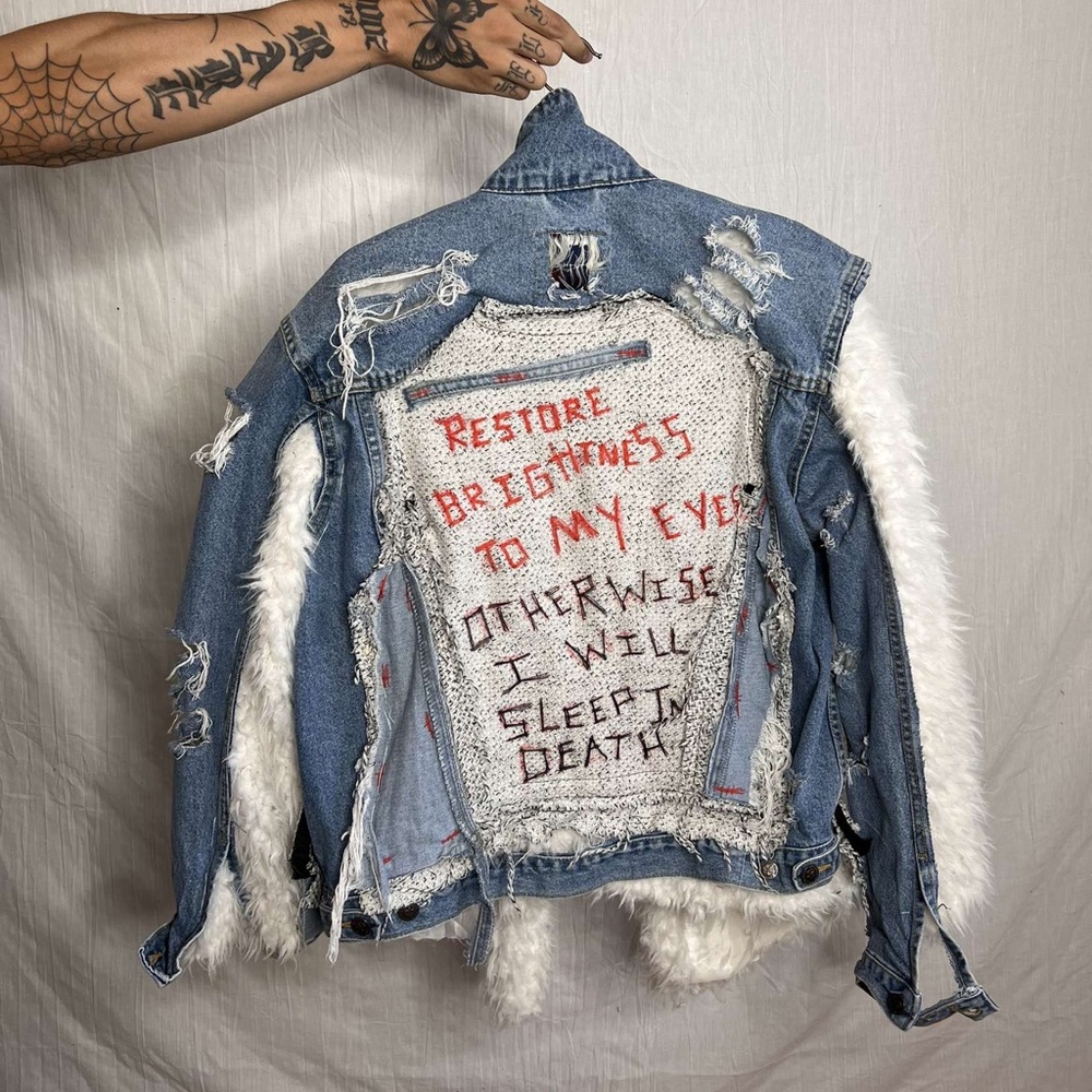 Custom Upcycled Reworked Fur Denim Jacket Size S